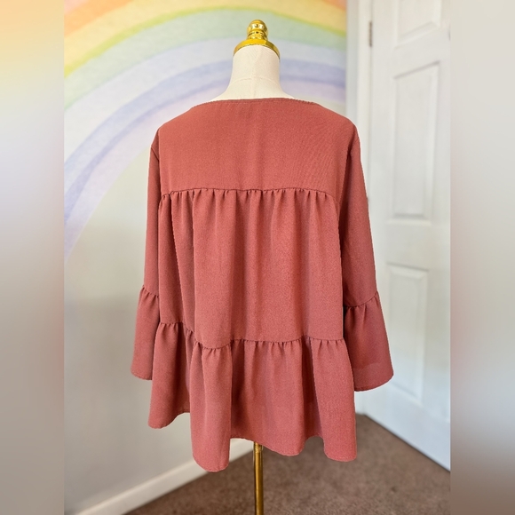 Shein | XXL | Rust Colored Bell Sleeve Smock Top - Picture 3 of 7